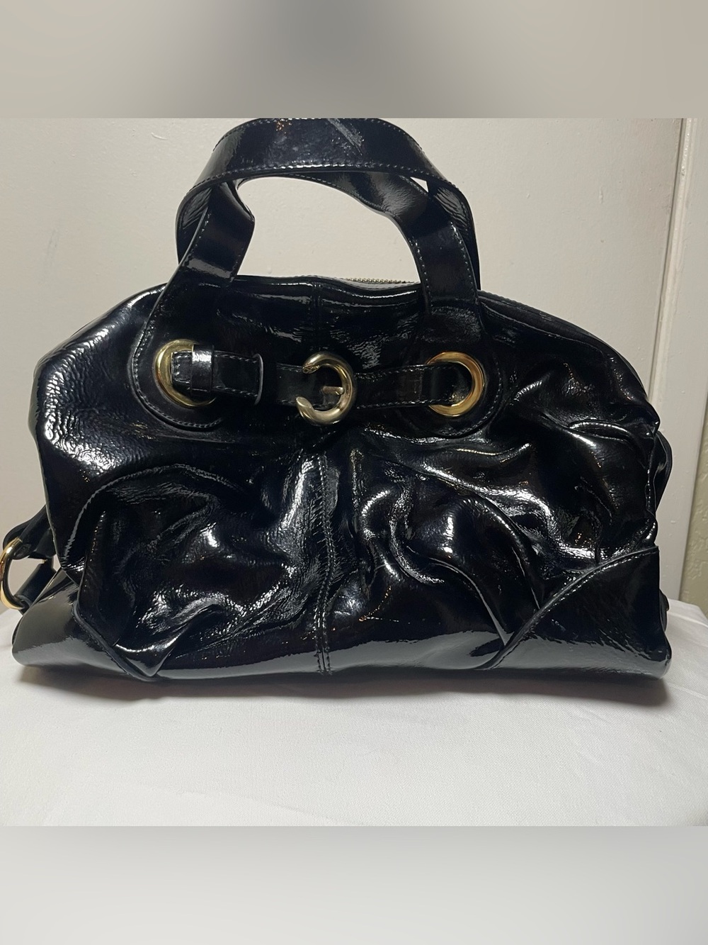 Francesco Biasia Black Patent Leather Satchel Bag